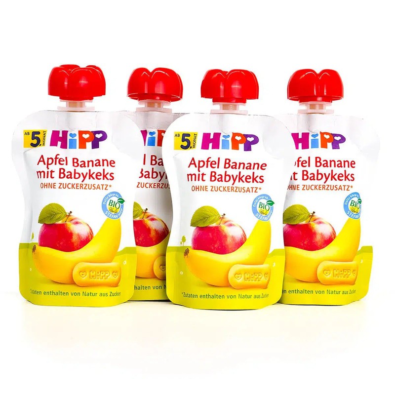 HiPP Fruit Pouches - Apple-Banana & Baby Biscuit (5+ Months) - 4 Pouches