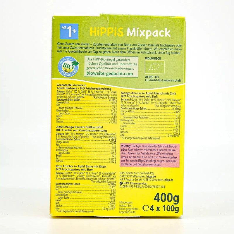 HiPP Fruit Pouches Hippis Mixpack (12+ Months) - 4 Pouches