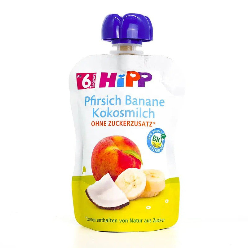 HiPP Fruit Pouches - Peach & Banana With Coconut Milk (6+ Months) - 4 Pouches