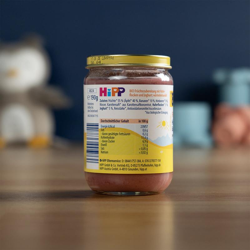 HiPP Jar Fine Fruits: Raspberry in Apple-Banana-Muesli (190g)