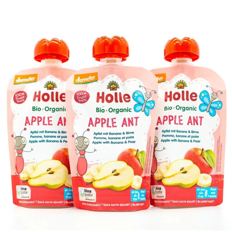 Holle Apple Ant: Apple, Banana & Pear (6+ months) - 12 Pouches