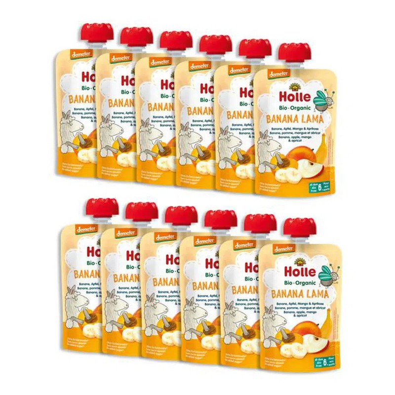 Holle Banana Lama: Banana, Apple, Mango & Apricot (6+ Months) - 12 Pouches