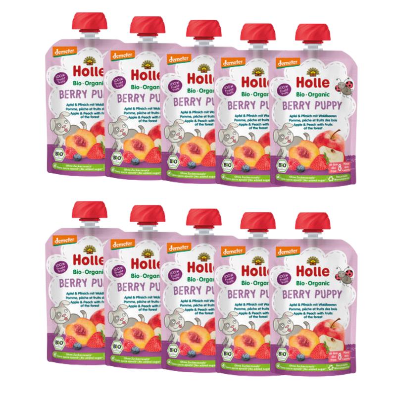 Holle Berry Puppy: Apple & Peach with Fruits (8+ months) - 10 Pouches