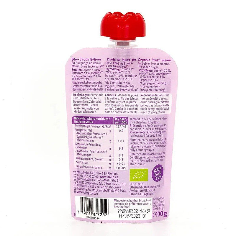 Holle Berry Puppy: Apple & Peach with Fruits (8+ months) - 12 Pouches