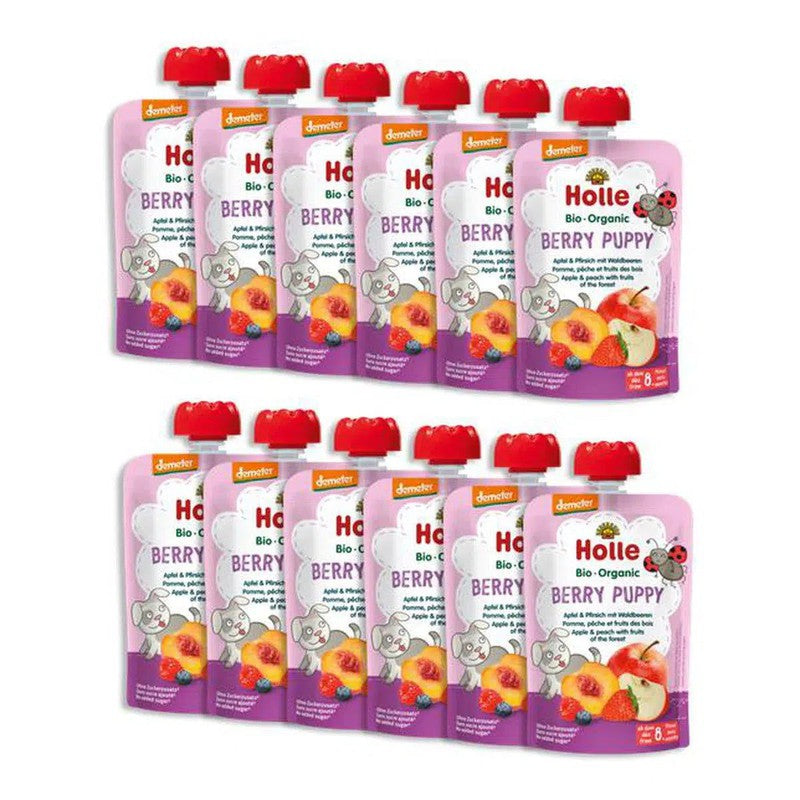 Holle Berry Puppy: Apple & Peach with Fruits (8+ months) - 12 Pouches