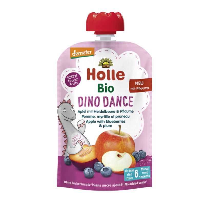 Holle Dino Dance: Apple, Blueberries & Prunes (6+ Months) - 12 Pouches
