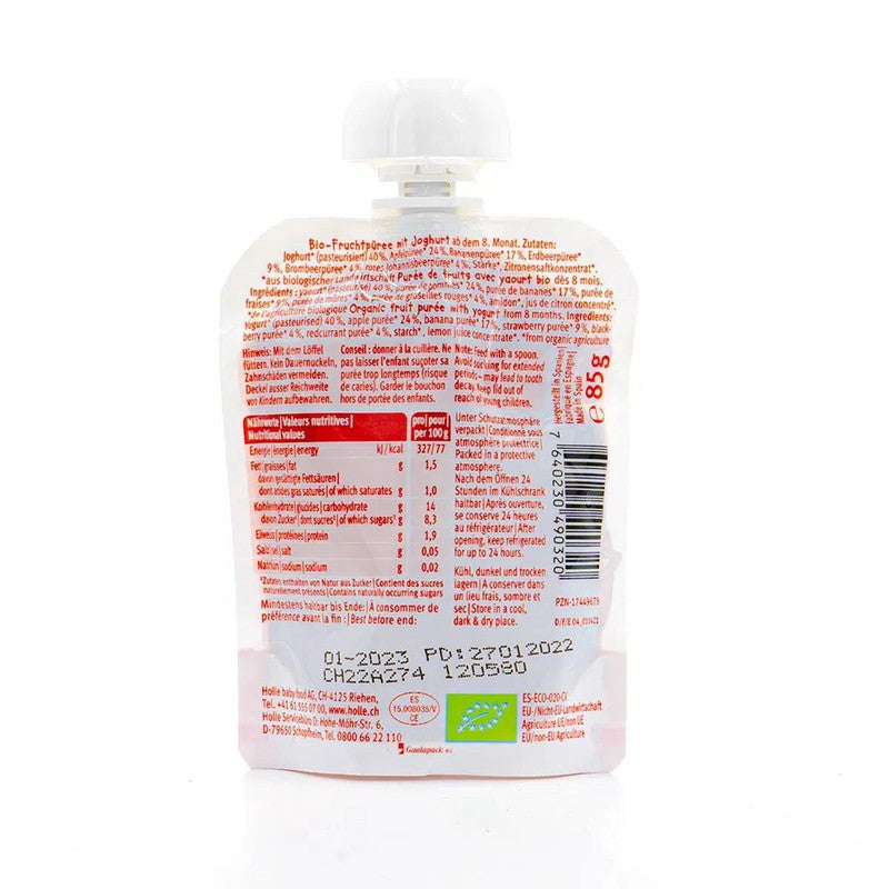 Holle Fruity Fox: Apple, Banana, Berries & Yogurt (8+ Months) - 12 Pouches