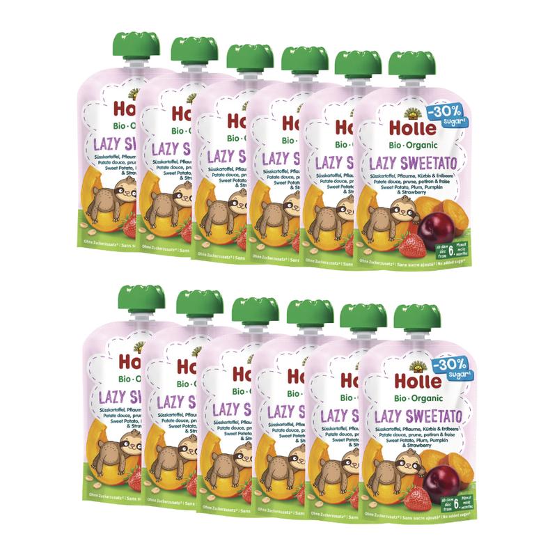 Holle Lazy Sweetato: Sweet potato, Plum, Pumpkin & Strawberry (6+ months) - 12 Pouches