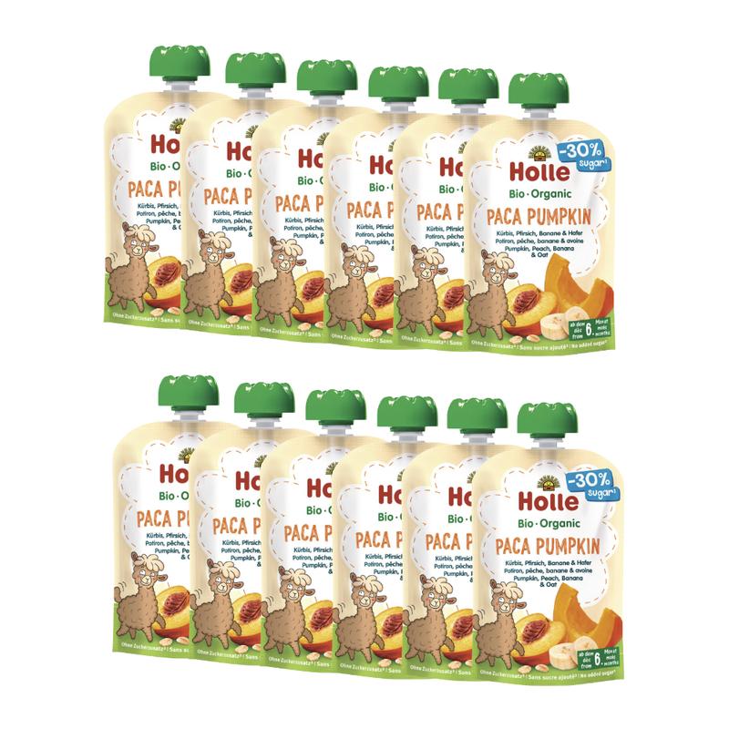 Holle Paca Pumpkin: Pumpkin, Peach, Banana & Oat (6+ months) - 12 Pouches