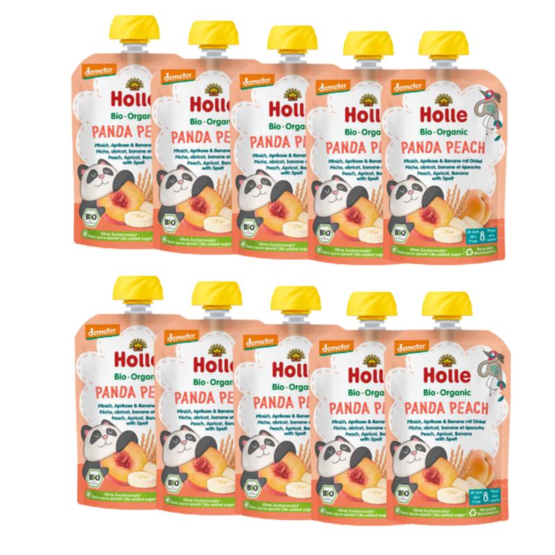Holle Panda Peach: Peach, Apricot, Banana & Spelt (8+ Months) - 10 Pouches