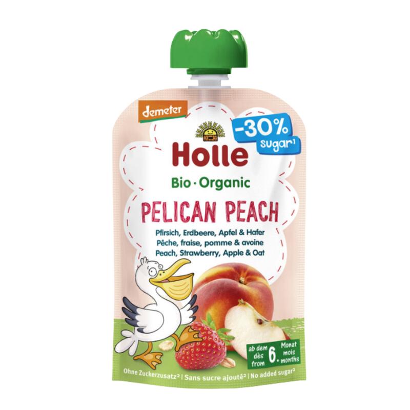 Holle Pelican Peach: Peach, Strawberry, Apple & Oat (6+ months) - 12 Pouches