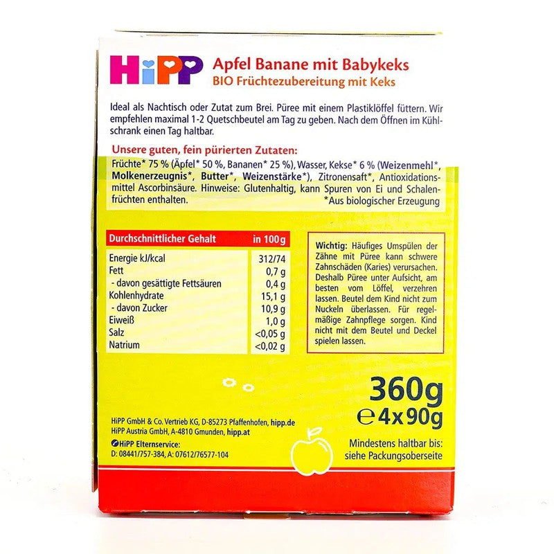 HiPP Fruit Pouches - Apple-Banana & Baby Biscuit (5+ Months) - 4 Pouches