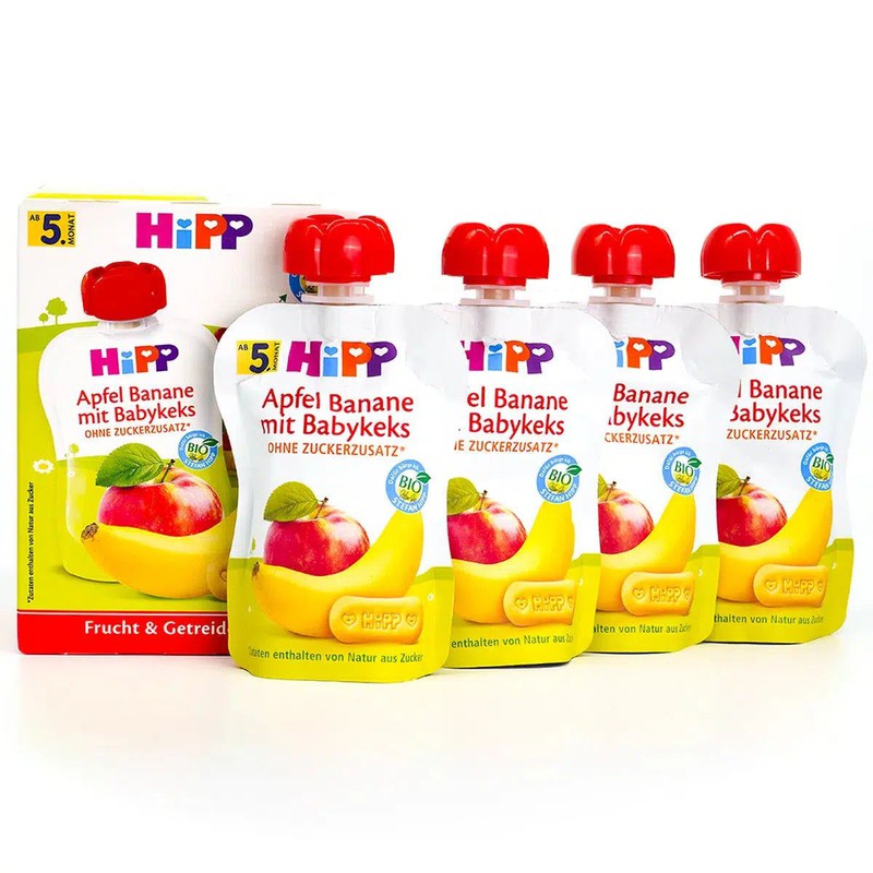 HiPP Fruit Pouches - Apple-Banana & Baby Biscuit (5+ Months) - 4 Pouches
