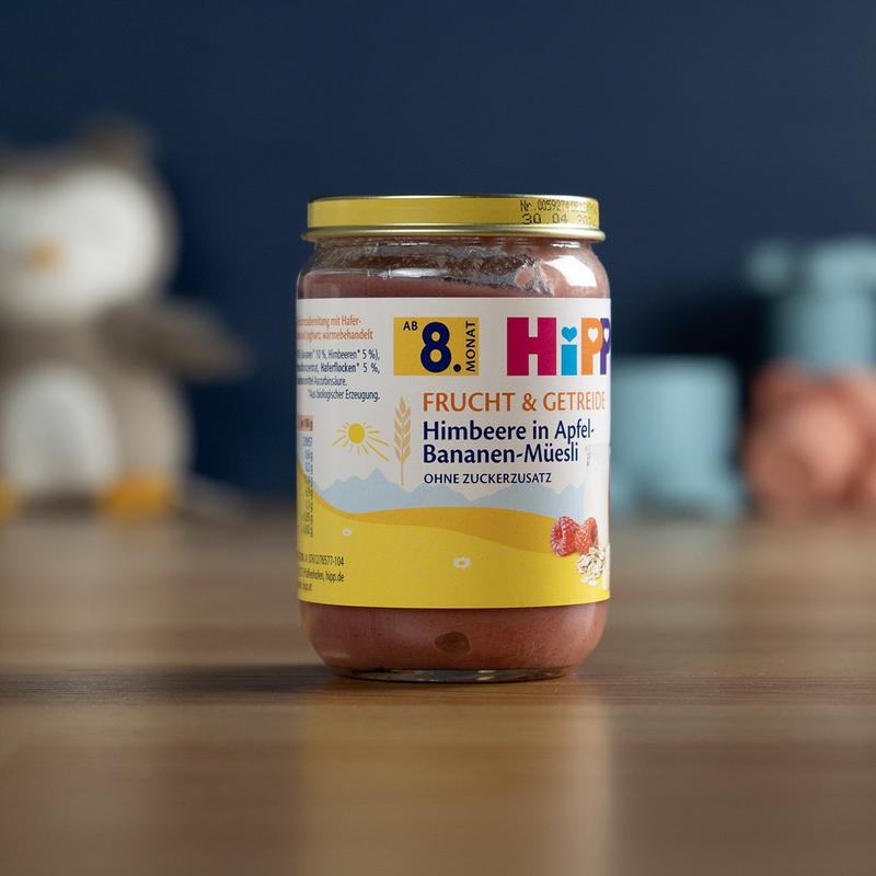 HiPP Jar Fine Fruits: Raspberry in Apple-Banana-Muesli (190g)