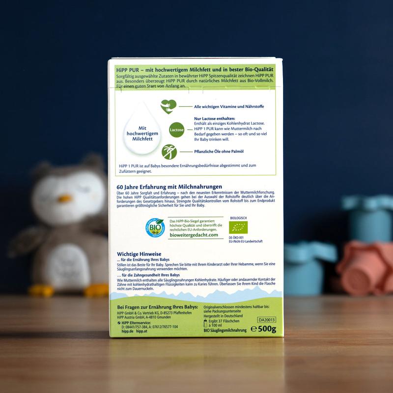 HiPP PUR Stage 1 Organic Whole Milk Infant Formula 0-6 months (500g)