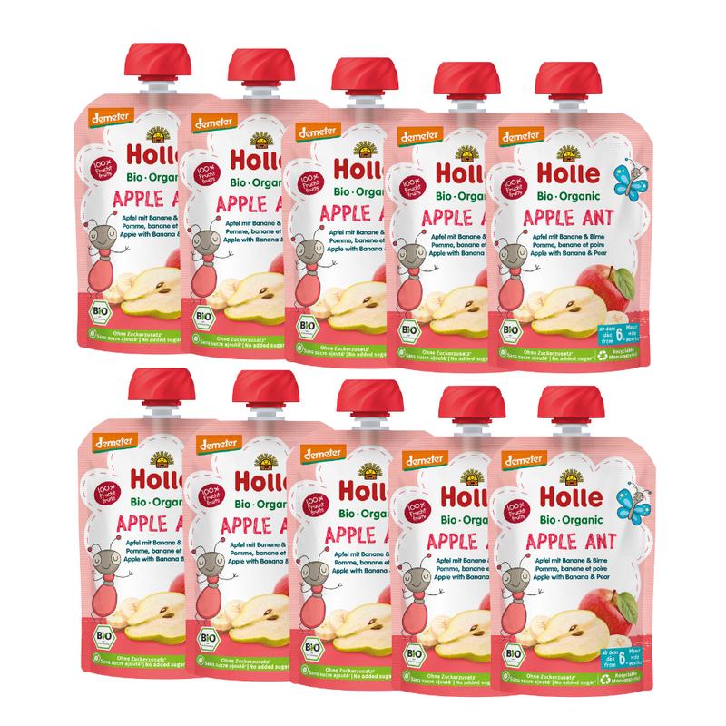 Holle Apple Ant: Apple, Banana & Pear (6+ months) - 10 Pouches