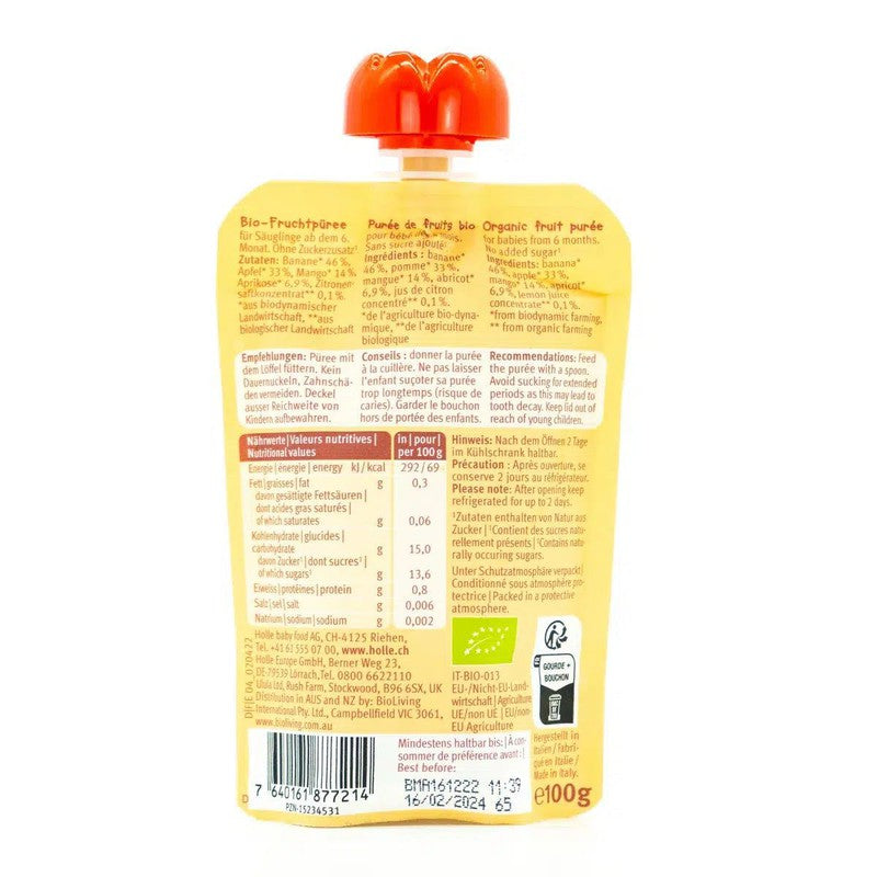 Holle Banana Lama: Banana, Apple, Mango & Apricot (6+ Months) - 12 Pouches