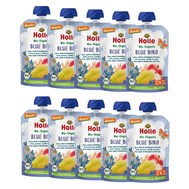 Holle Blue Bird: Pear, Apple & Blueberries with Oats (6+ Months) - 10 Pouches