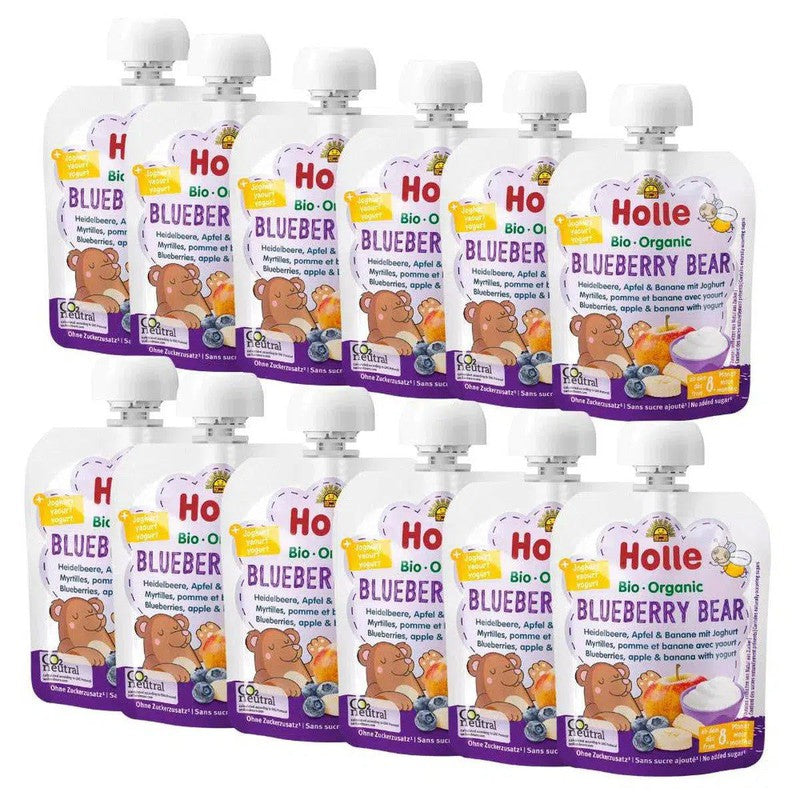 Holle Blueberry Bear: Blueberry, Apple, Banana & Yogurt (8+ Months) - 12 Pouches