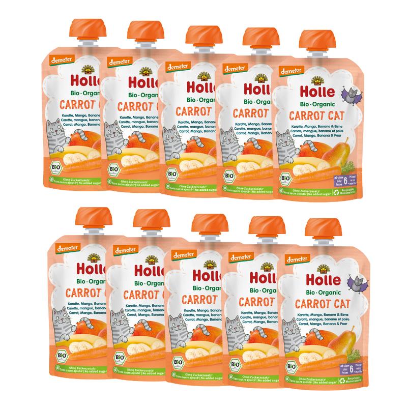 Holle Carrot Cat: Carrot, Mango, Banana & Pear (6+ Months) - 10 Pouches