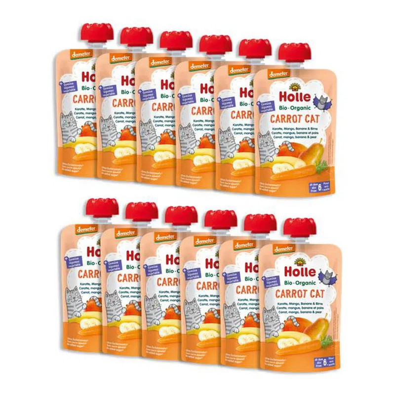 Holle Carrot Cat: Carrot, Mango, Banana & Pear (6+ Months) - 12 Pouches