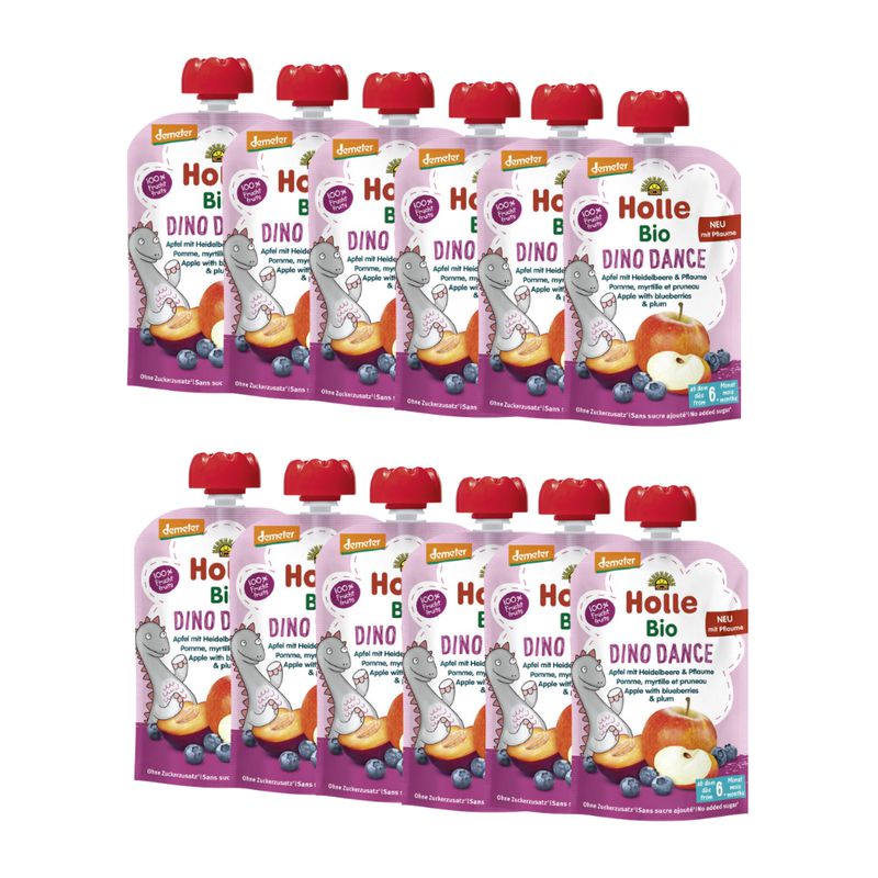 Holle Dino Dance: Apple, Blueberries & Prunes (6+ Months) - 12 Pouches