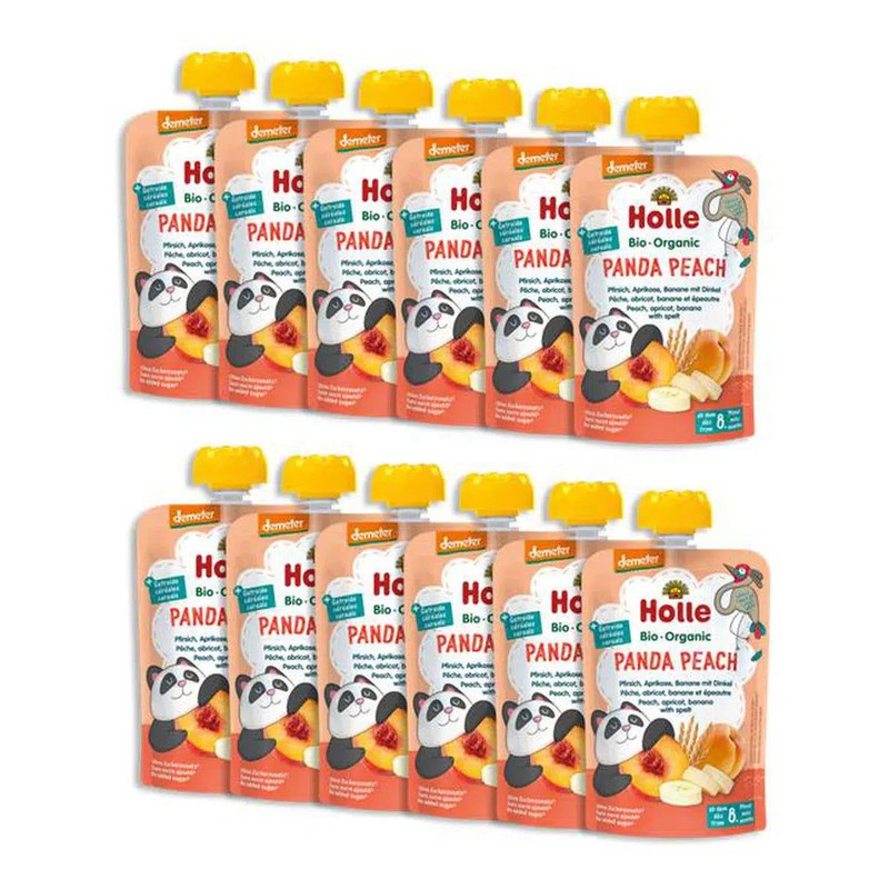 Holle Panda Peach: Peach, Apricot, Banana & Spelt (8+ Months) - 12 Pouches