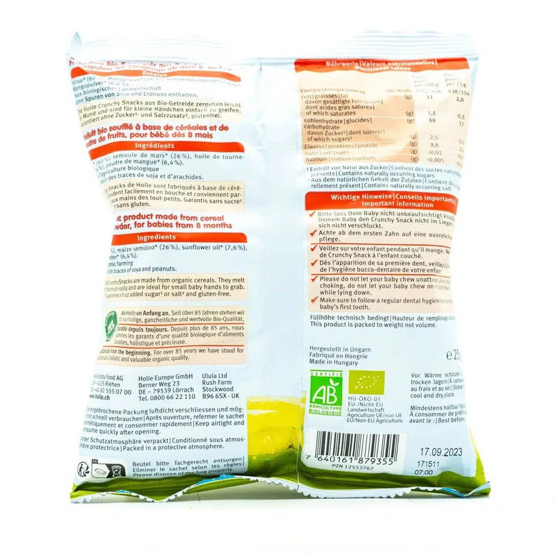 Holle Snack - Mango & Millet Crunchy Baby Puffs (8+ Months), 25g - 6 Packs