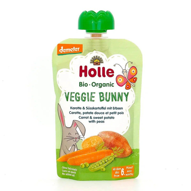 Holle Veggie Bunny: Carrot, Sweet Potato & Peas (6+ Months) - 12 Pouches